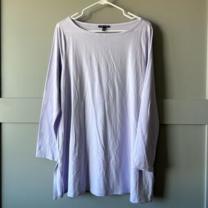 Eileen Fisher Shirt Womens Large Lavender Long Sleeve Tunic Tencel Made in USA‎